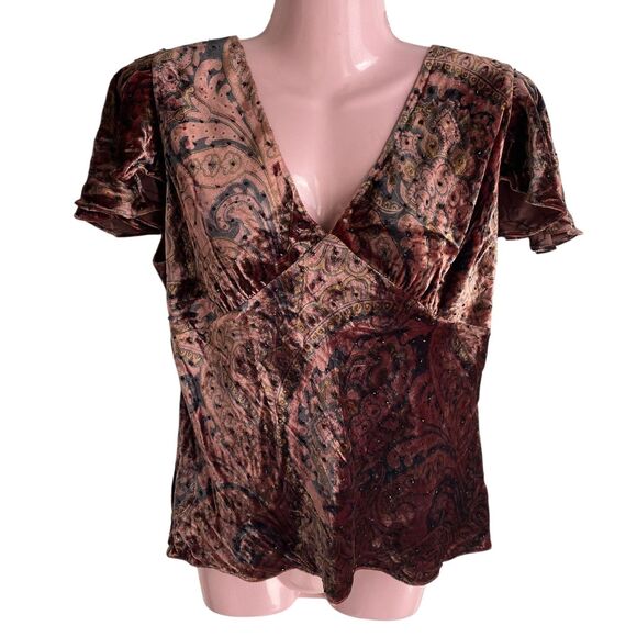 Adrianna Papell Tops - Papell Boutique Evening Top Womens 10 Paisley Velvet Beaded Boho Blouse